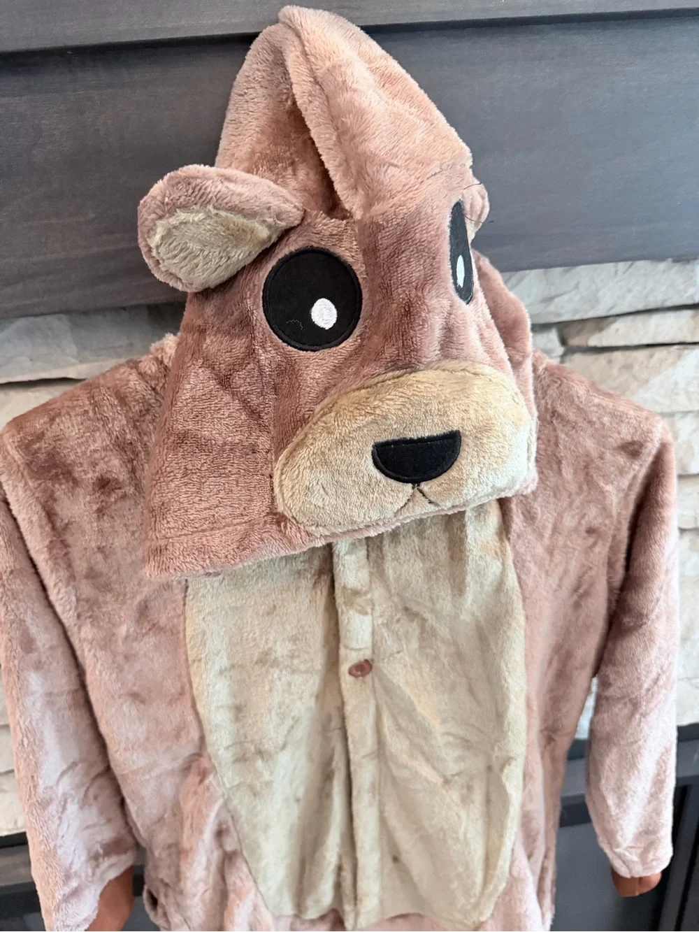 Brand New Kids 3/4T Bear Hooded Plush One-Piece Pajamas - Light Brown